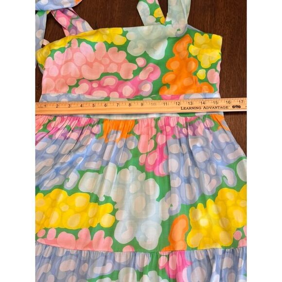 Emily McCarthy Floral Tiered Maxi Dress S Multi Tie Shoulder Summer Boho EUC - Picture 9 of 12